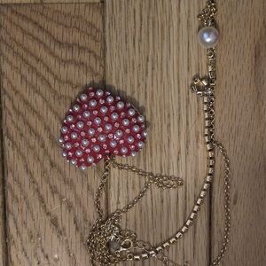 Betsey Johnson Red Heart Pendant Necklace with Pearls